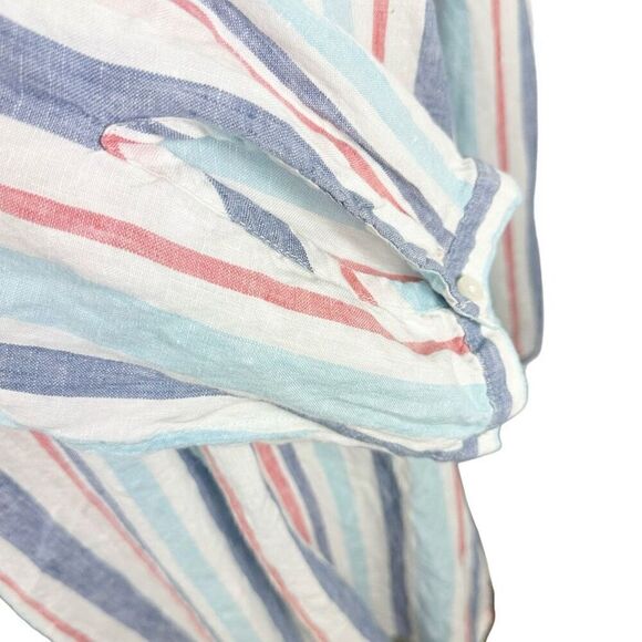 LL Bean 100% Linen Red White Blue Tunic Top Notch V-Neck L/S Popover Size XL - Picture 5 of 10